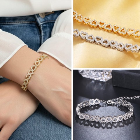 Zircon Decorated Heart Design Bracelet