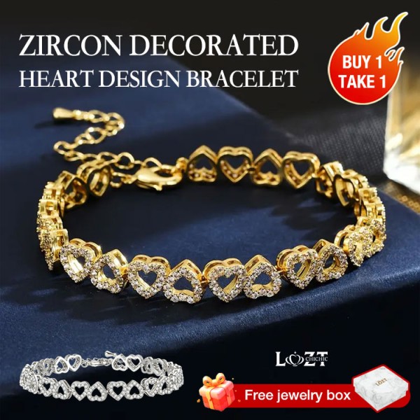 Zircon Decorated Heart Design Bracelet
