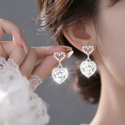 Moissanite Drop Heart-Shaped Earrings