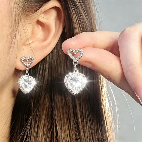 Moissanite Drop Heart-Shaped Earrings