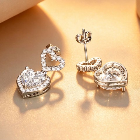 Moissanite Drop Heart-Shaped Earrings
