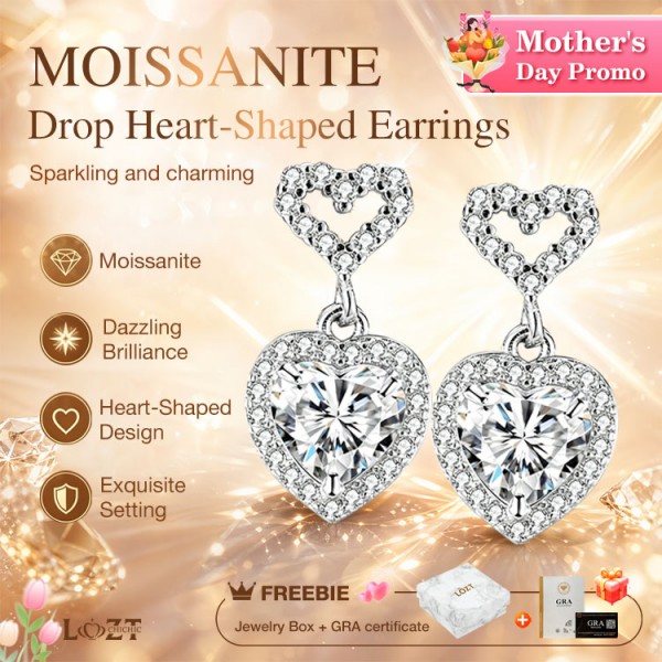Moissanite Drop Heart-Shaped Earrings
