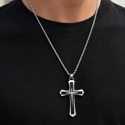 Titanium Steel Diamond-Set Cross Necklace