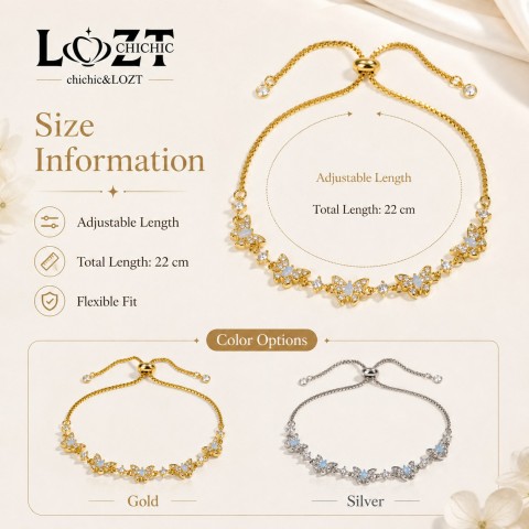 Adjustable Butterfly Cubic Zirconia Bracelet