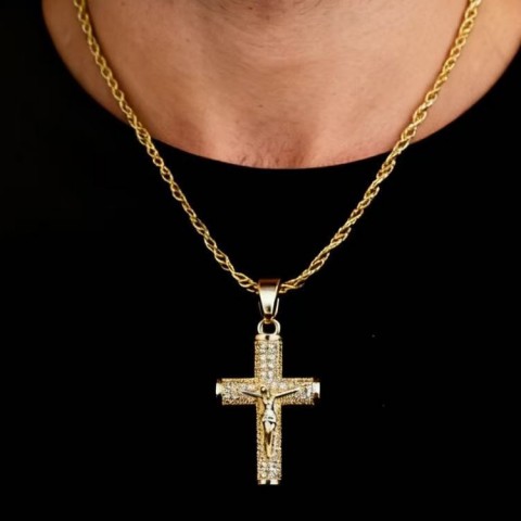 Fully encrusted cubic zirconia Cross Necklace