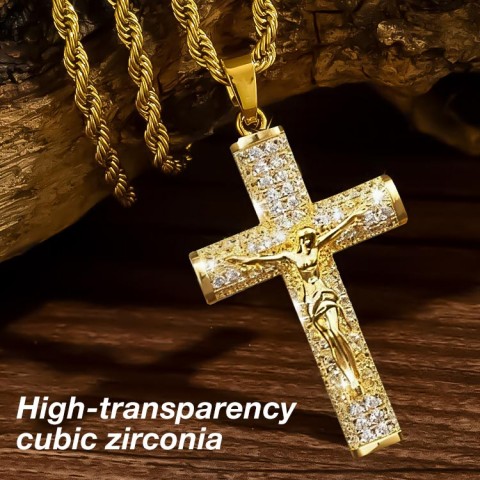 Fully encrusted cubic zirconia Cross Necklace
