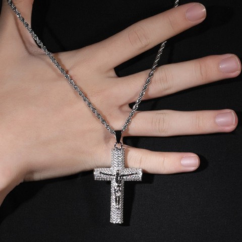 Fully encrusted cubic zirconia Cross Necklace