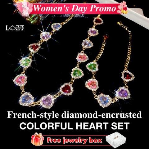 French-style diamond-encrusted colorful heart Set
