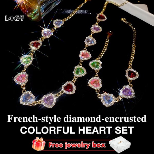 French-style diamond-encrusted colorful heart Set