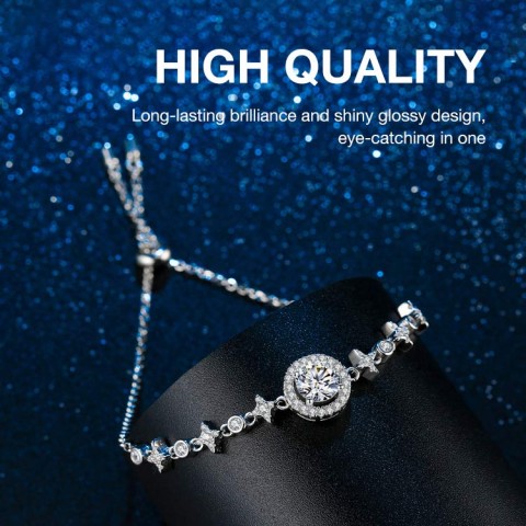 Moissanite Round bead adjustable Bracelet