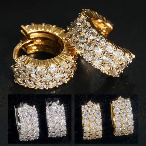 Three-row Zircon stud Earrings