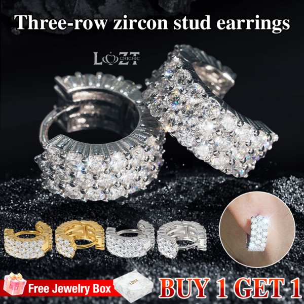 Three-row Zircon stud Earrings