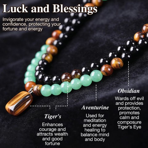 Obsidian Tiger Eye Natural Stone Lucky Necklace