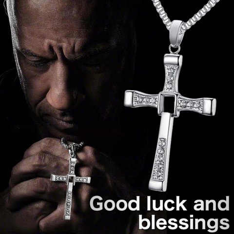 Titanium steel and zircon cross necklace