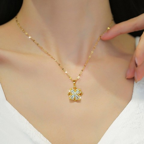 Rotatable Four Clover Necklace and Ring Set