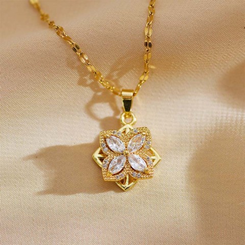 Rotatable Four Clover Necklace and Ring Set