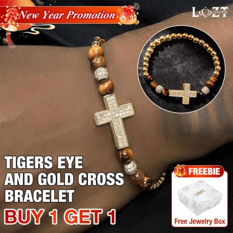 Tigers eye and gold cross bracelet