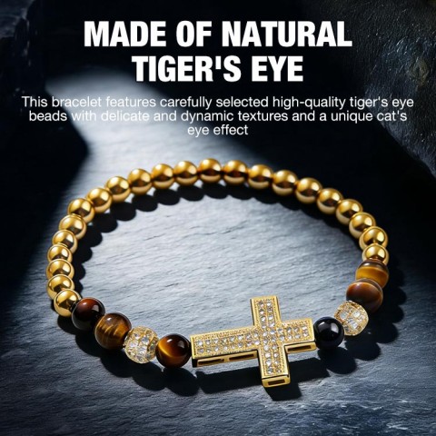 Tigers eye and gold cross bracelet