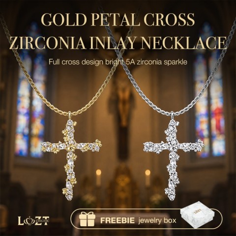 Cross and Flower Zirconia Necklace