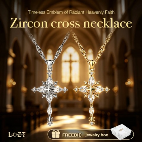 Gold Petal Cross Zirconia Inlay Necklace