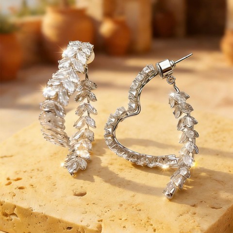 Zircon Wheat-Ear & Heart Earrings