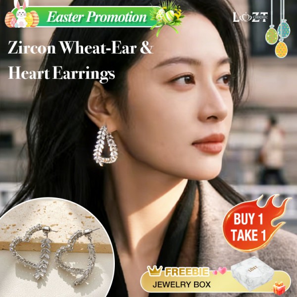 Zircon Wheat-Ear & Heart Earrings