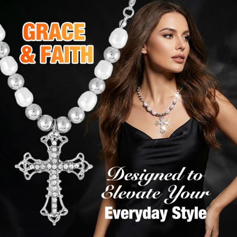 Pearl and diamond Cross Necklace