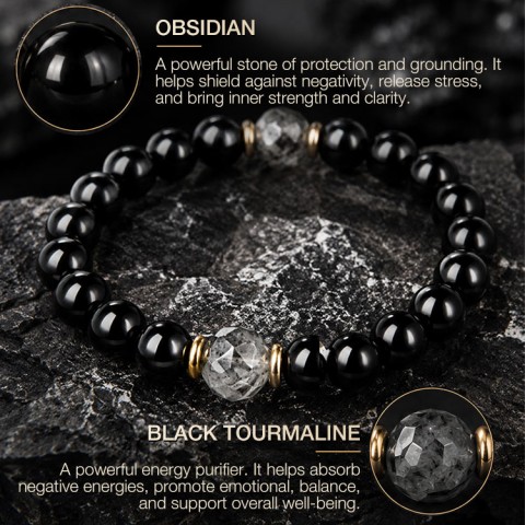 Obsidian & Black Tourmaline Bracelet