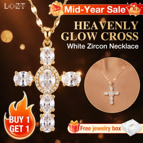 Heavenly Glow Cross White Zircon Necklace