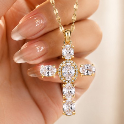 Heavenly Glow Cross White Zircon Necklace