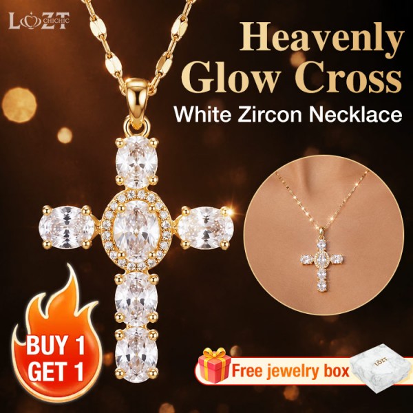 Heavenly Glow Cross White Zircon Necklace