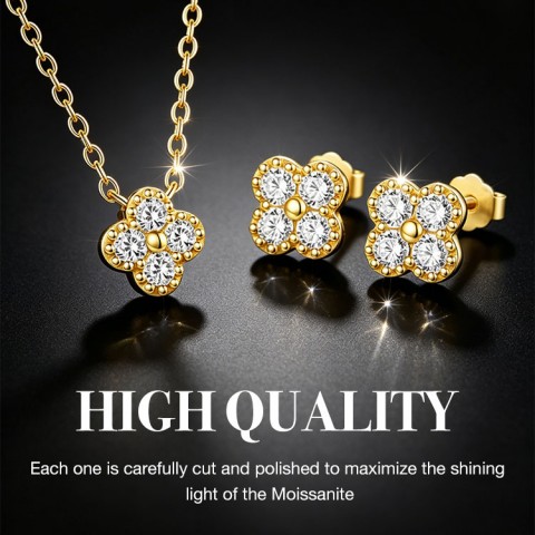 Moissanite Four-Leaf Clover Necklace Set