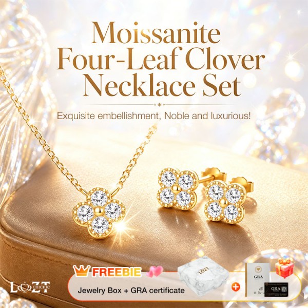 Moissanite Four-Leaf Clover Necklace Set