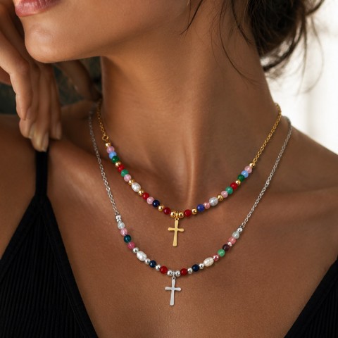 Tasiso Colorful Beaded Cross Necklace