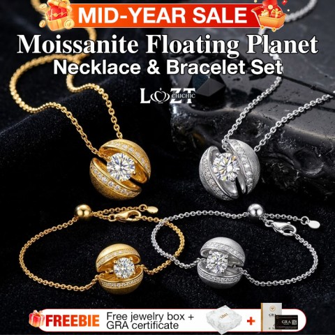Moissanite Floating Planet Necklace & Bracelet Set