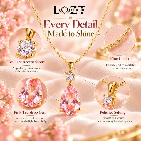 Pink Diamond Teardrop Necklace