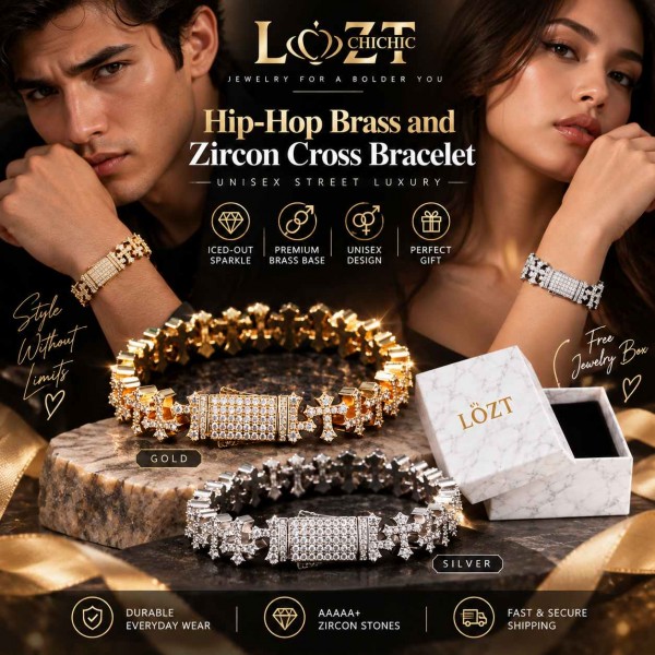 Hip-hop zircon-encrusted cross bracelet