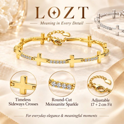 Eternal Devotion Sideways Cross Moissanite Bracelet | Perfect Engagement Wedding Anniversary Christmas Valentines Day Gifts