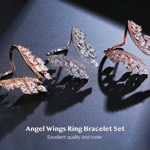 Angel Wings Ring Bracelet Set