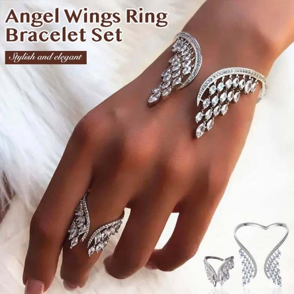 Angel Wings Ring Bracelet Set