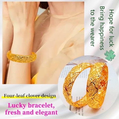 Four-leaf clover retro hollow out gold bracelet