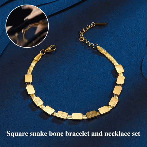 LOVE square snake bone bracelet and necklace set