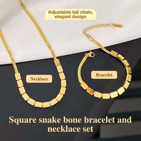 LOVE square snake bone bracelet and necklace set