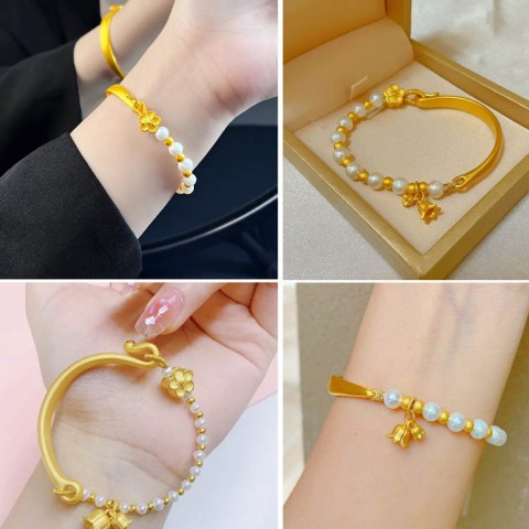 Golden Peach Blossom Pearl Bracelet