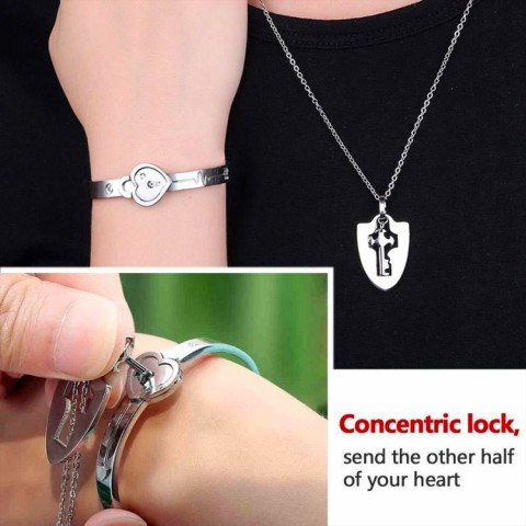 Lock Bracelet and Key Necklace Set