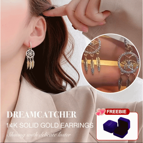 Dreamcatcher 14K solid gold earrings