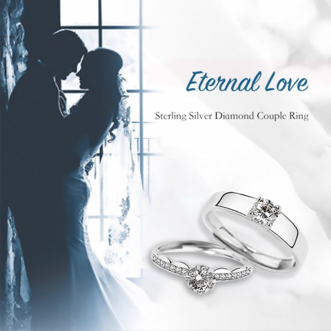 Eternal Love 925 Sterling Silver Diamond Couple Ring