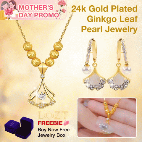 24k Gold Plated Ginkgo Leaf Pearl Jewelry
