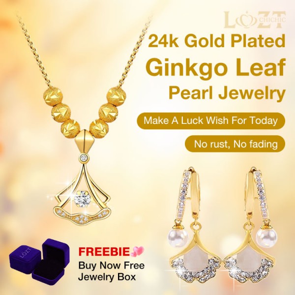 24k Gold Plated Ginkgo Leaf Pearl Jewelry