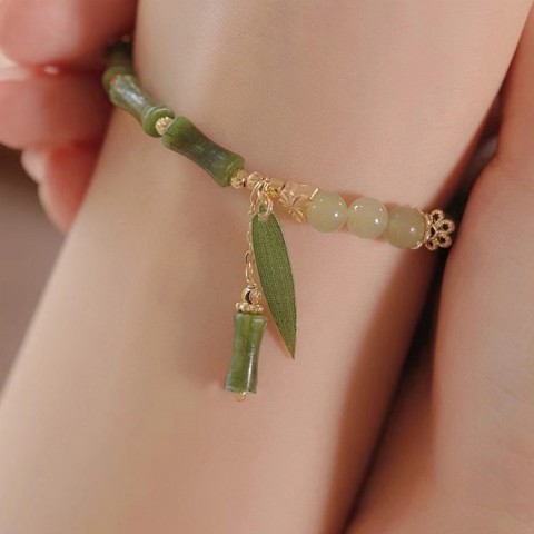 Jade Bamboo Pattern Luck Abundance Bracelet-Give a free necklace